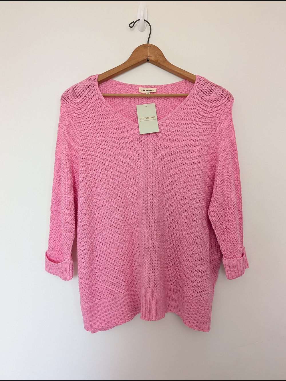 eesome Pink Scoop Neck Lightweight Knit Sweater